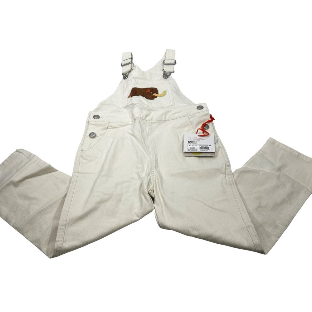 Christian Robinson Boy's Size 4T Woolly Mammoth Embroidered Overalls Cream New